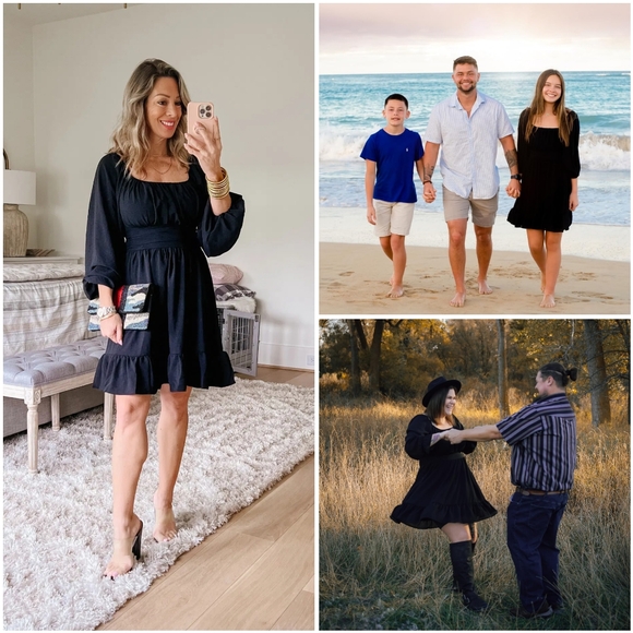 NWT Zaful Black Square Long Puff Lanturn Sleeve Tie Back Beach Sun Mini Dress S - Picture 6 of 14